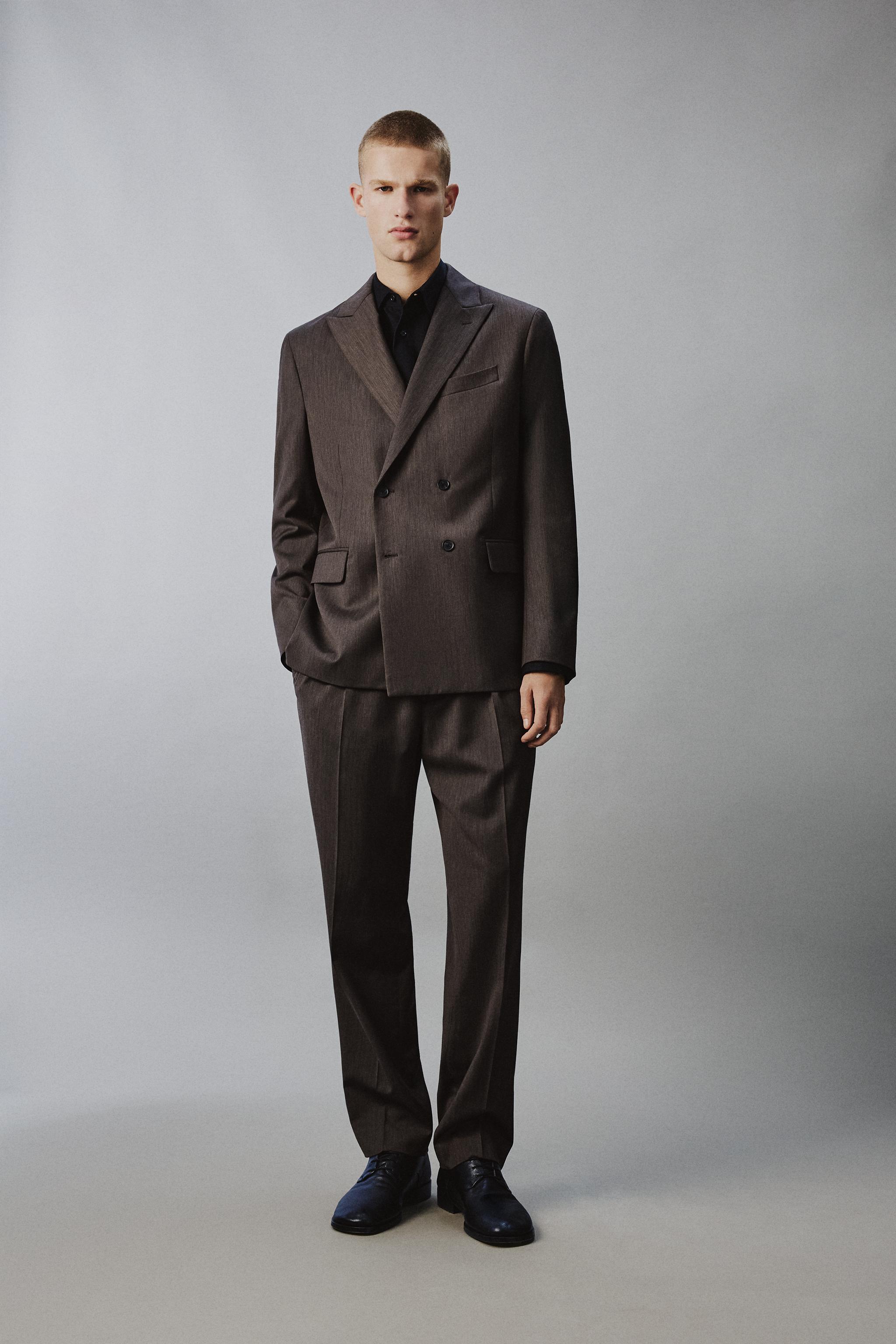 REGULAR FIT HERRINGBONE SUIT PANTS